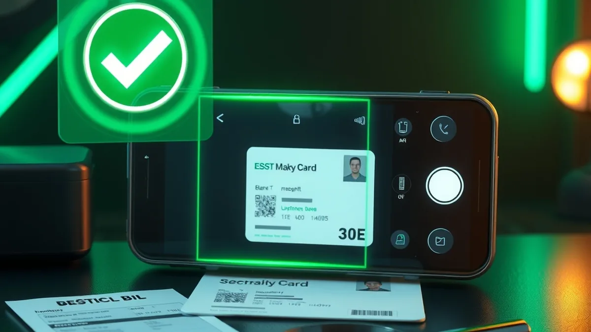 Phone scanning an ID card with a checkmark during casino account verification